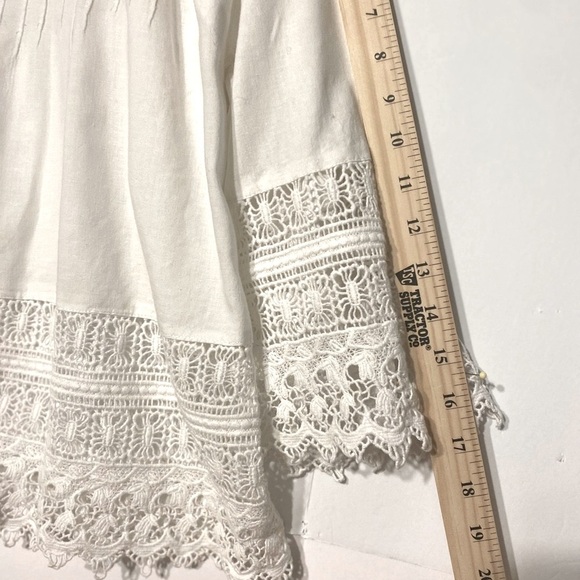 Boho Blouse Linen Cottagecore 7” Eyelet Lace Plus XL Button V-neck 3/4 Sleeves - Picture 5 of 9